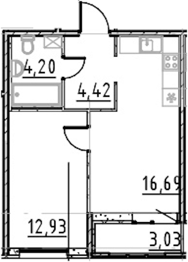 1-комнатная квартира 38.24 м², 6/9 эт., ЖК «Город Первых»